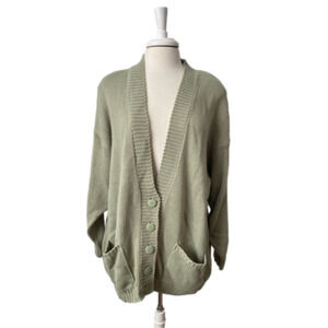 JP Collections Women's 26/28 Vintage Sage Green Knit Button Cardigan Grannycore